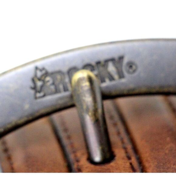 ROCKY BROWN GENUINE LEATHER 1.5"Wd COMO CANVAS CASUAL MEN'S BELT Sz 36 (B52 - Picture 3 of 11